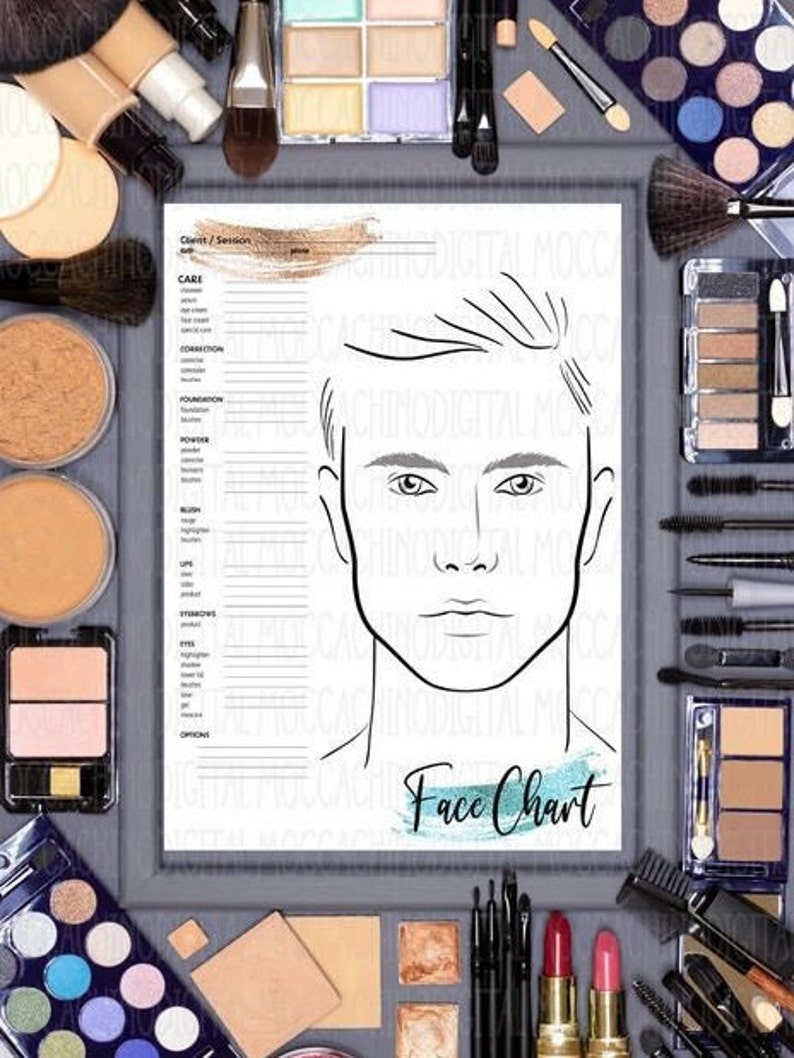 Male Face Chart, Face Chart for Makeup ,printable Make up Artist ...