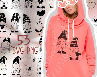 53 Valentine Gnomes SVG Bundle | Hand-Drawn Doodle PNG Cut Files