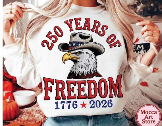 250 Years of Freedom Eagle PNG | America 250th Anniversary Design | Western Patriotic Bald Eagle 1776–2026