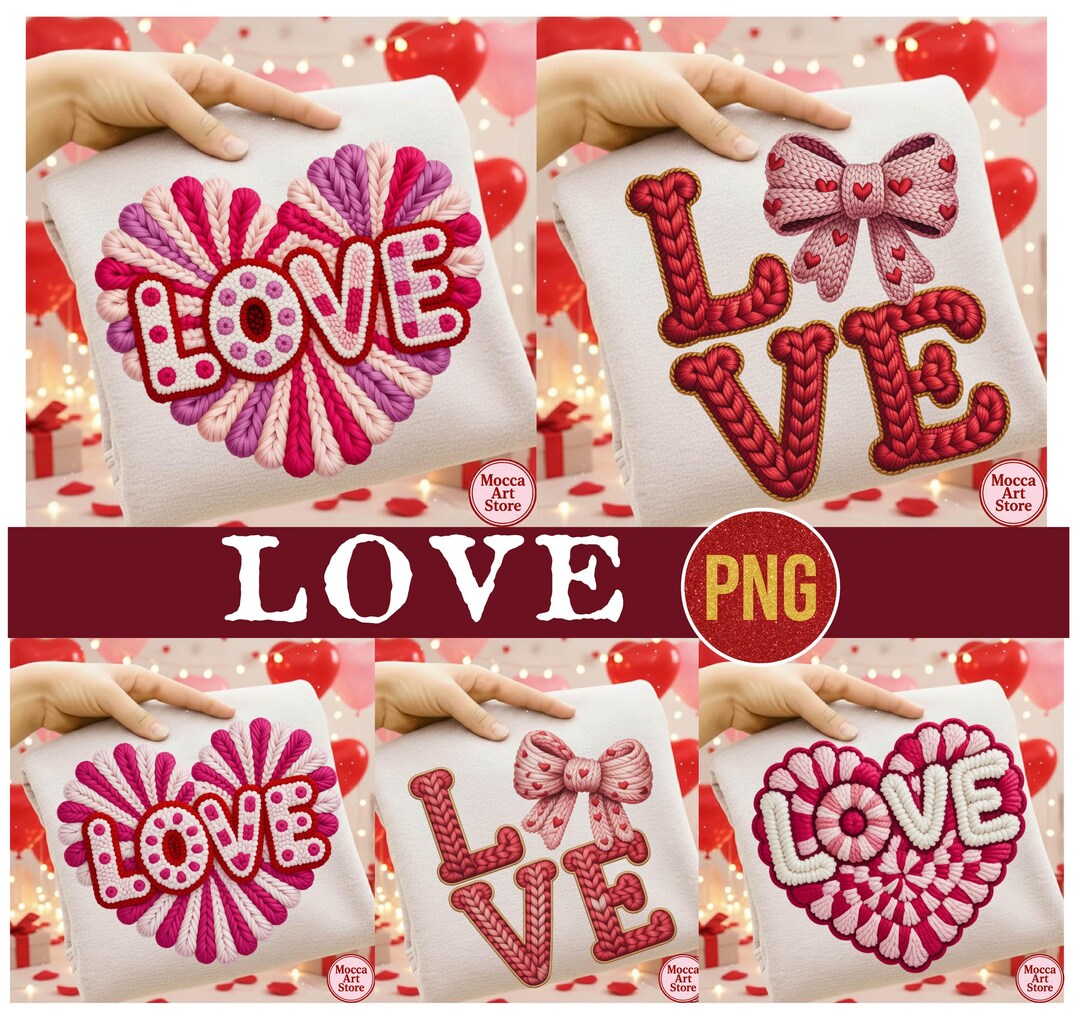 Crochet Valentine LOVE PNG Bundle • Handmade Yarn Heart Clipart ...