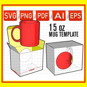 15oz Mug Box SVG Template with Window, Mug Box SVG, Mug Box eps, gift box template png, Cricut Cut Files, Silhouette Cut Files