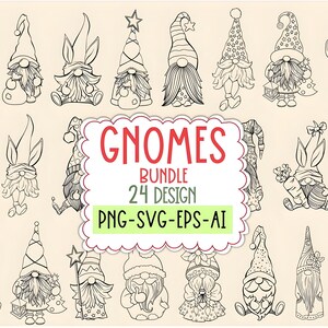 Lot de nains de Noël SVG, gnomes de dessin animé Doodle (fichier découpé)