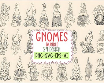 24 Cute Gnome Bundle SVG For Cut File, Christmas Doodle Gnome svg, Wichtel svg, wichtel plotterdatei, Cartoon Gnomes, svg