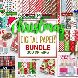 Paquet de Papier Numérique de Noël / Papier Scrapbook de Vacances | Motifs Festifs pour l'artisanat, les Cartes et la décoration