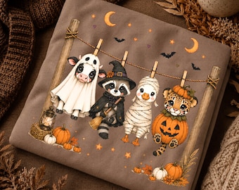 Cute Halloween Animal PNG, Ghost Cow Raccoon Mummy Bird Pumpkin Leopard, Sweet Spooky Fall Shirt Sublimation