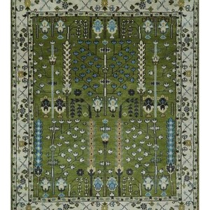 Green Tree Of Life Hand Knotted Oushak Rug for Living Room, Dining Room, Hand Knotted Wool Area Rugs 8x10,9x12,10x14 Turkish Oushak Rug