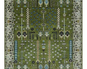 Green Tree Of Life Hand Knotted Oushak Rug for Living Room, Dining Room, Hand Knotted Wool Area Rugs 8x10,9x12,10x14 Turkish Oushak Rug