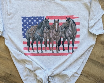 Red White & Roan Patriotic Ranch Horses