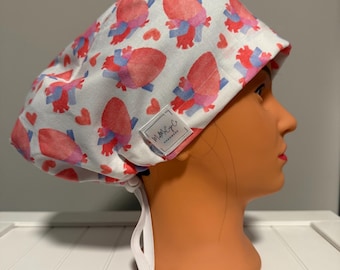 Euro or Ponytail Style Scrub Cap Anatomical Heart, Cath Lab, ICU, Cardiac Surgery, Valentines Hearts