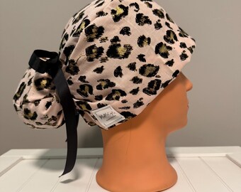 Euro or Ponytail Style Scrub Cap Leopard Pink, Gold, Cheetah