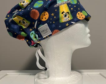 Euro Style Scrub Cap Space Dogs, Doggos, Puppy, Outerspace, Planets, Stars, Vet