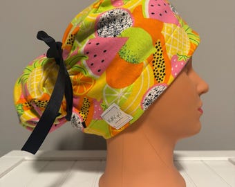 Euro Style Scrub Cap LUXE Stretch Fabric, Summer, Fruits, Spring, Watermelon, 90’s