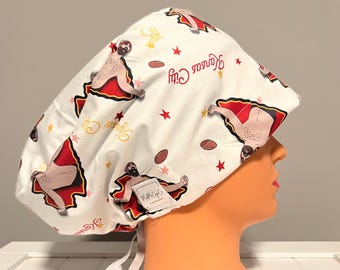 Euro or Ponytail Style Scrub Cap Kansas City Chiefs, Kelce Brothers, Jason Kelce, football, NFL