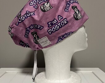 Euro or Ponytail Style Scrub Cap Don’t Worry I’m a Dogtor, Puppy, Dog, Vet