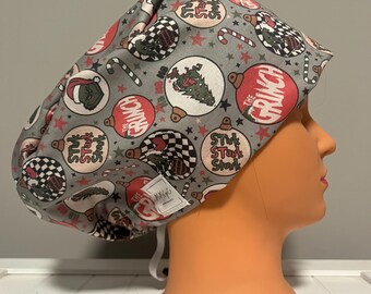 Euro or Ponytail Style Scrub Cap The Grinch, Holiday, Christmas, Stink Stank Stunk