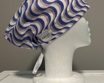 Euro or Ponytail style Scrub Cap Swirls, Purple, Geometric, Groovy