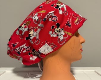 Euro or Ponytail Style Scrub Cap St. Louis Cardinals Red, Cards, MLB, Baseball, Mickey Mouse, Disney
