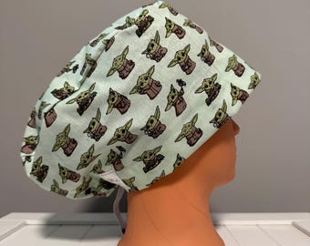Euro or Ponytail Style Scrub Cap baby Yoda, Star Wars