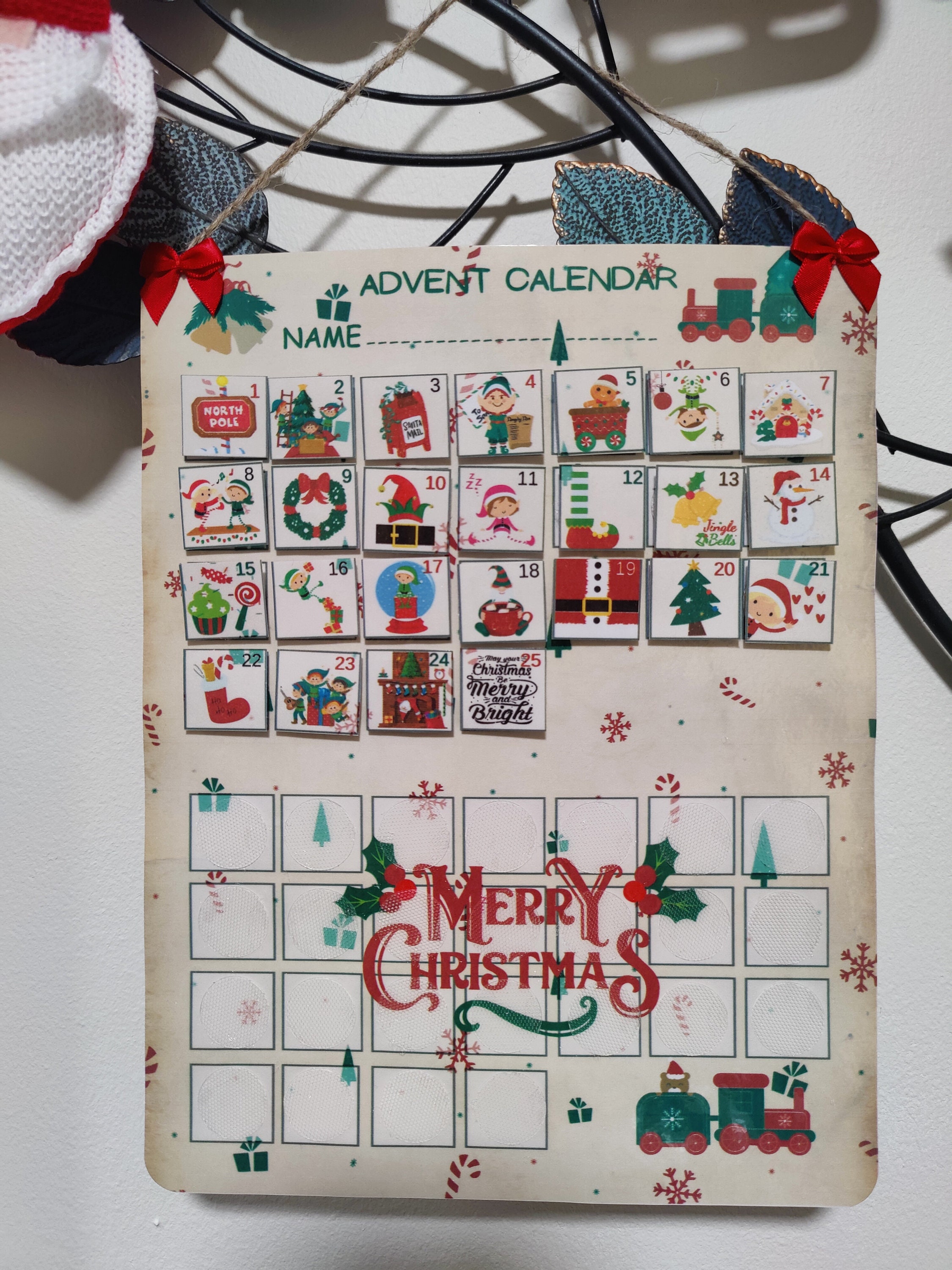 Elves Advent Calendar With Matching Pictures and Numbers, Self Fastener, Elf