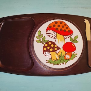 Vintage Merry Mushroom Cheese Board with Knife 1976 by Sears Roebuck Japan  Mushroom decor Groovy Lovers Kitchen decor Grandma core