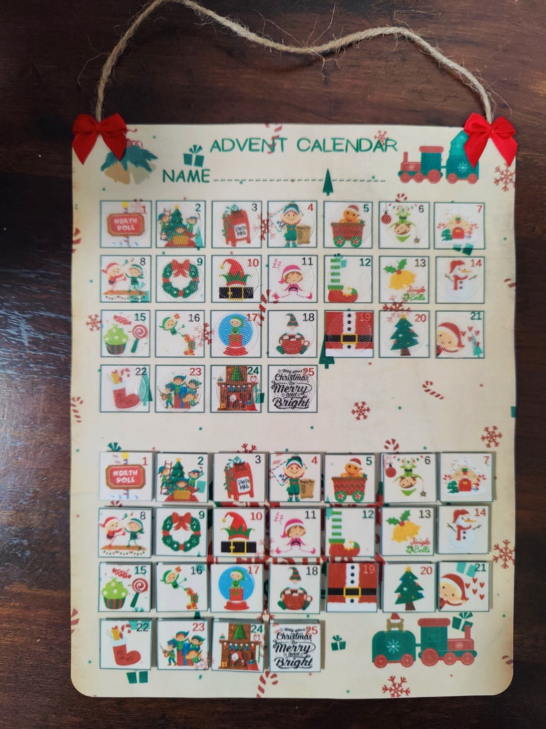 Elves Advent Calendar With Matching Pictures and Numbers, Self Fastener, Elf
