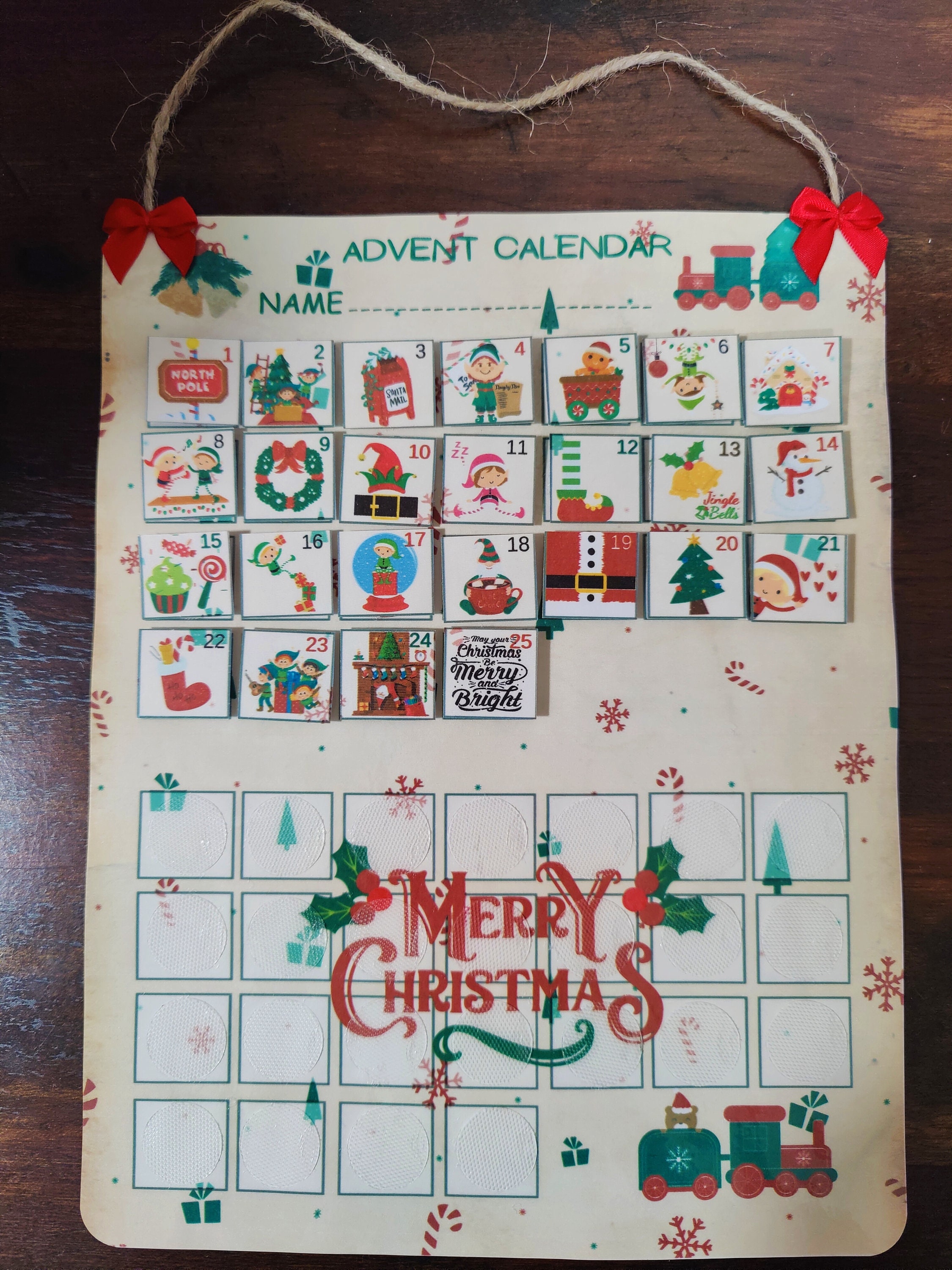 Elves Advent Calendar With Matching Pictures and Numbers, Self Fastener