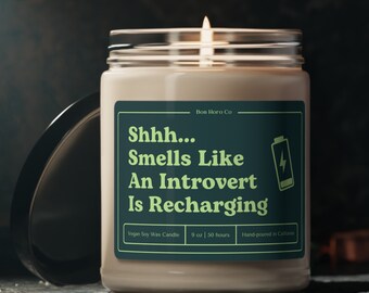 Shhh... Smells Like An Introvert Is Recharging | Green | Candle Gifts for Him for Friends | Vegan Soy Wax Candle | Funny Introvert Gifts