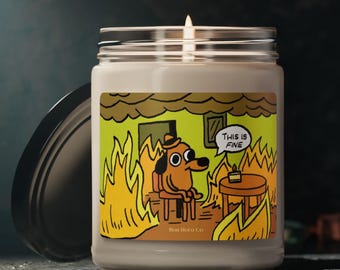 This is Fine Meme Candle | Everything is fine | Funny Candle | Clear Jar | Candle Gifts for Friends | Vegan Soy Wax Blend | Meme Candle