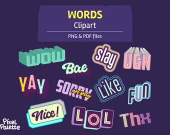 Wörter Clipart, digitale Aufkleber, ausdruckbar, Pop
