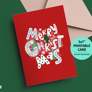 Noël rouge, festif, vacances, carte imprimable, téléchargement instantané, carte de vœux, carte pliable