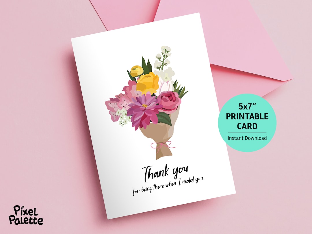 Floral Thank You Card: Printable Bouquet Greeting (digital Download) - Etsy