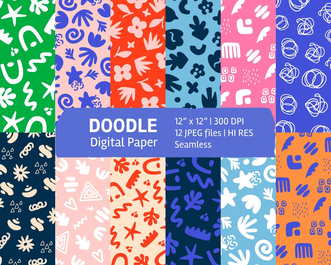Doodle Digital Paper Set, Seamless Textures, Patterns, Backgrounds ...