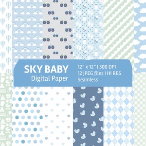 Sky Baby digital paper set, seamless textures, patterns, backgrounds, printable