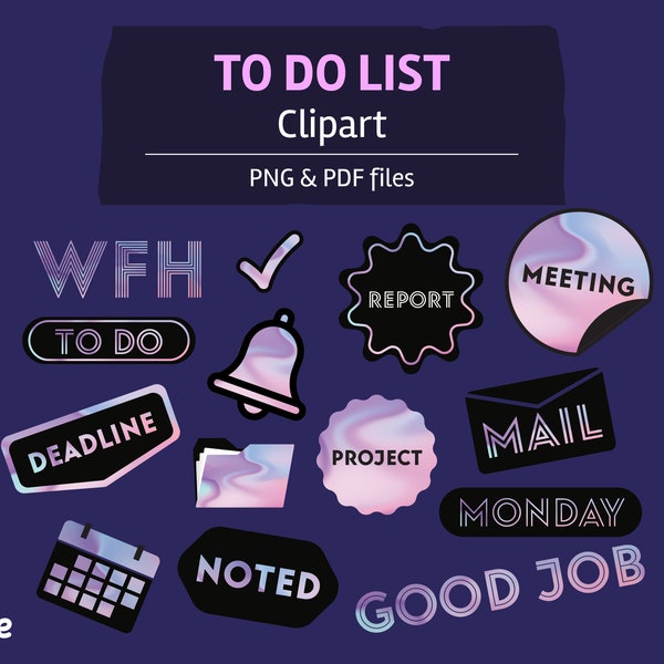 To Do List clipart, digital stickers, printable, hologram