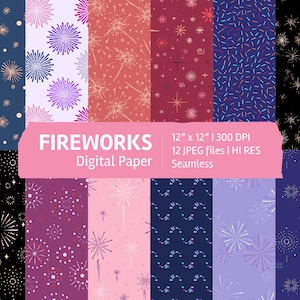 Fireworks digital paper set, seamless textures, patterns, backgrounds, printable, digital scrapbook, new year