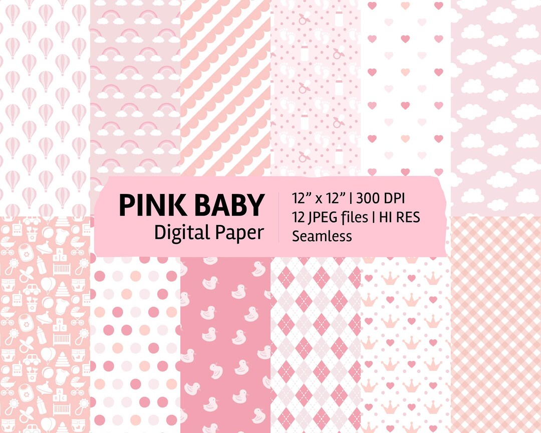 Pink Baby Digital Paper Set, Seamless Textures, Patterns, Backgrounds ...