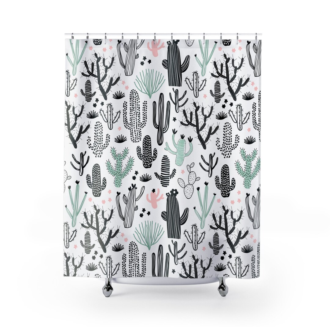 Shower Curtain, Cactus Sketches Shower Curtain Etsy