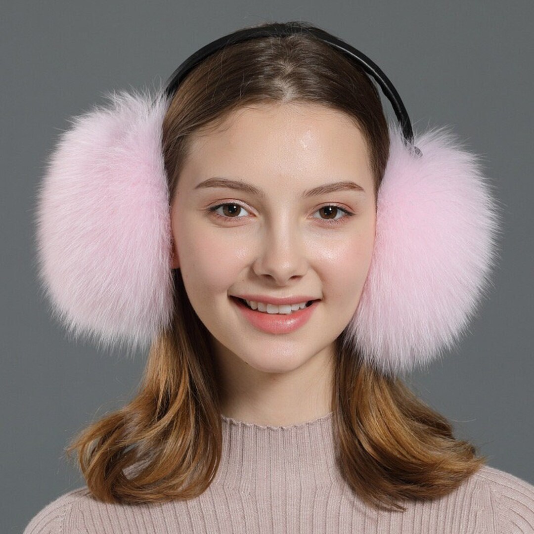 Fluffy Fox Fur Earmuffs With Real Leather Band Whole Skin Fox Etsy