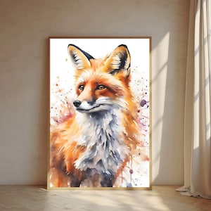 Fox Watercolor Art Print, Fox Art Print, Fox and Nature Painting Wall Art Decor, Wild animals Art, Fox and Nature Painting  Animal Wall Art