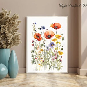 Papoula para impressão, Impressão de papoula vermelha, Download instantâneo, Ilustração floral, Impressão de arte floral, Pôster de flores, Decoração de flores, Arte de papoula
