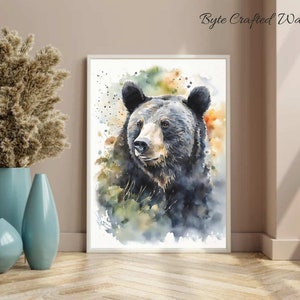 Black Bear Watercolor Art Print, Black Bear Painting, Paintings of Bear Black Bear and Nature Painting Wall Art Decor, Wild animals Art