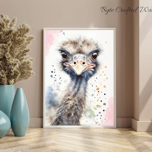 Ostrich Watercolor Print Wall Art, Ostrich bird paintings African animal, Nursery Wall Art, Ostrich Painting Wall Art Poster Ostrich Gift
