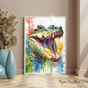 Alligator Watercolor Colorful Artwork - Nursery Art, Crocodile Clipart, Alligator Print, Wildlife Gift Animals, Crocodile Painting Wall Art