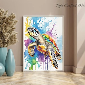 Meeresschildkröte Aquarell Wandkunst, Ozean Leben Dekor, Schildkröte Druck, Strand Haus Kunst, Meerestier Poster für Kinderzimmer