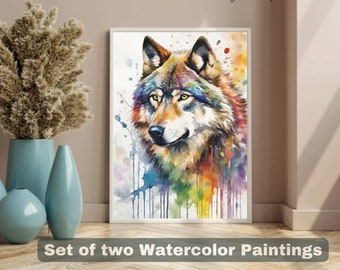 Wolf Watercolor Art Print – Wild Animal Wall Art for Nursery or Home Decor, Wolf Painting Poster, Woodland Clipart, Gift for Wildlife Lovers