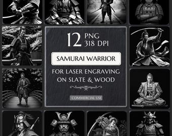 Japanese Samurai Warrior Bundle, Laser Engraving PNG Files, Slate Coaster Etching, Glowforge xTool CNC LightBurn, Laser burn samurai router