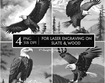 Bald Eagle Patriot Laser Engraving PNG, Slate + Wood engraving bundle Slate Board Coaster CNC Projects CNC Router Files Glowforge LightBurn