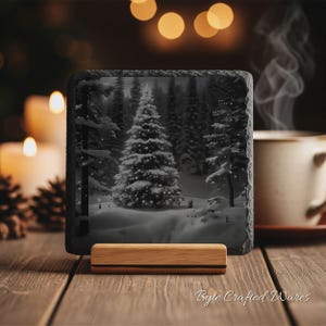 12 Christmas Tree Winter BUNDLE, Laser Burn PNG, Laser Engraving, Xmas, Glowforge File, Lightburn File Slate Coasters 3D Illusion Laser file image 4
