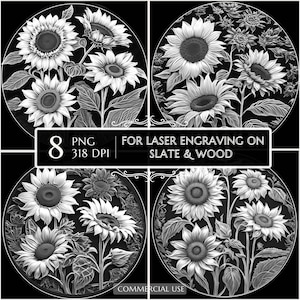 Sunflower 3D Laser Engraving PNG Bundle, Vintage Flowers for Slate & Wood, Glowforge Lightburn Files, Floral Gift for Her