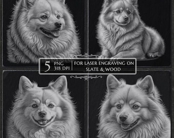 Pomeranian Dog PNG for Laser Engraving, Dog Breed Laser Burn Files, Slate Coaster Engraved, Slate Coaster, Pet Memorial, Dog Lover Gift